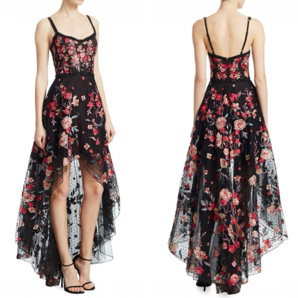 Marchesa Notte Floral Embroidered High Low Tulle Gown Size 6